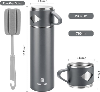 Stainless Steel Thermo 500ml/16.9oz Vacuum Insulated Bottle with Cup for Coffee Hot drink and Cold drink water flask.(Pink,Set)