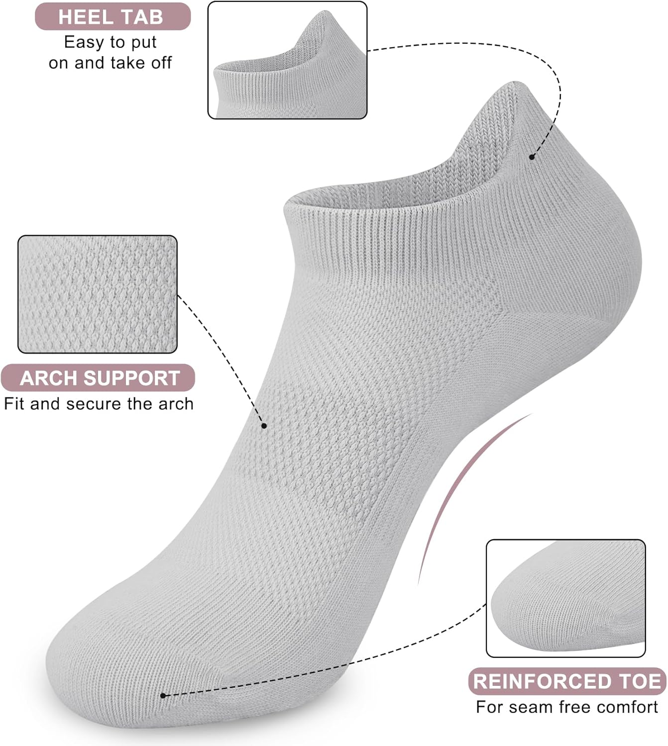 YSense 6 Pairs Pilates Socks with Grips for Women Non Slip Grip Socks Yoga Socks for Ballet Athletic Workout Hospital