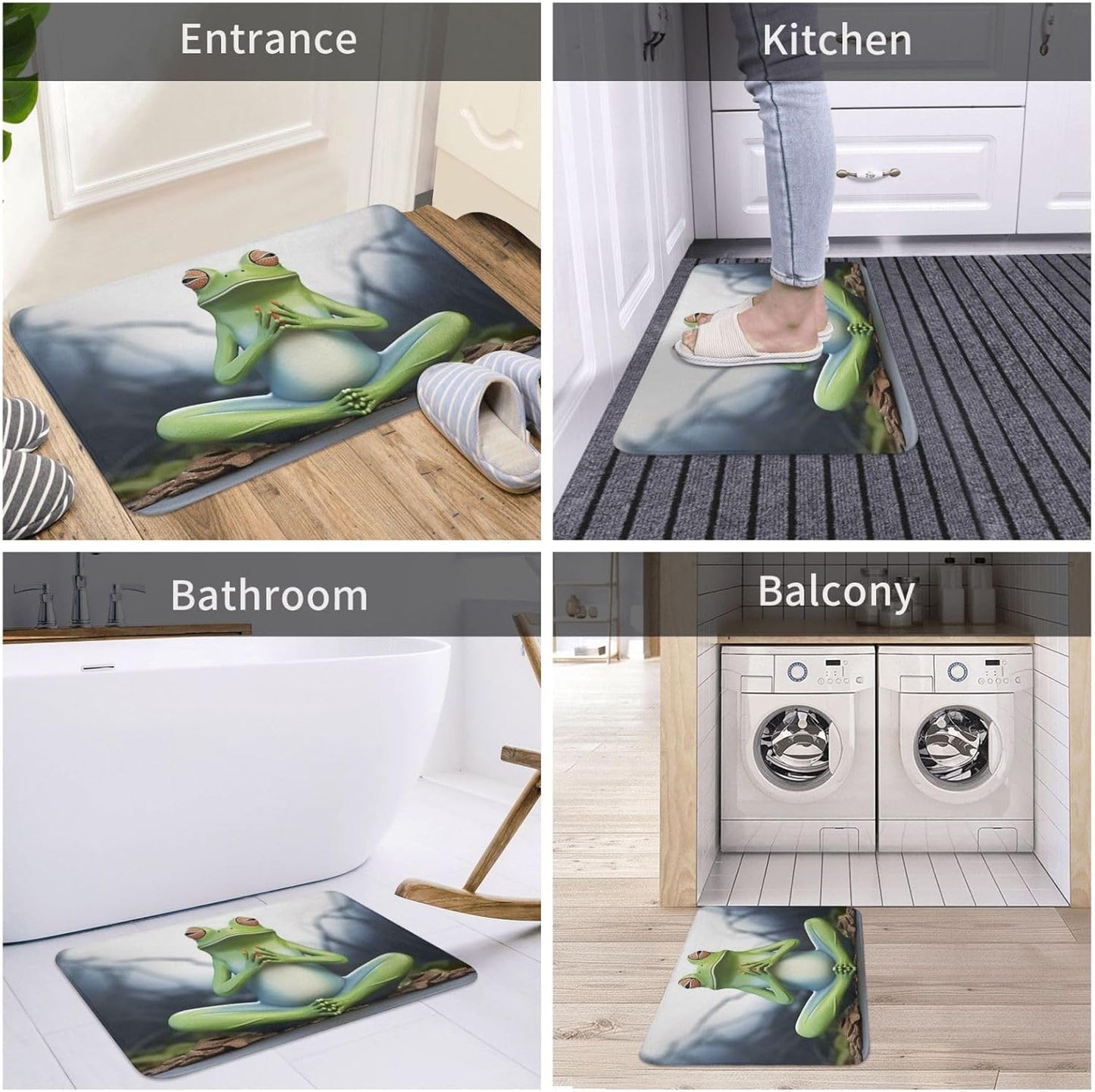 Outdoor Indoor Entrance Door Mat, Non-Slip Washable Welcome Mat Low Profile Floor Mat, Absorbent Flannel Bath Mats, Funny Yoga Frog Doormat for Entryway Rug 16 x 24 Inch