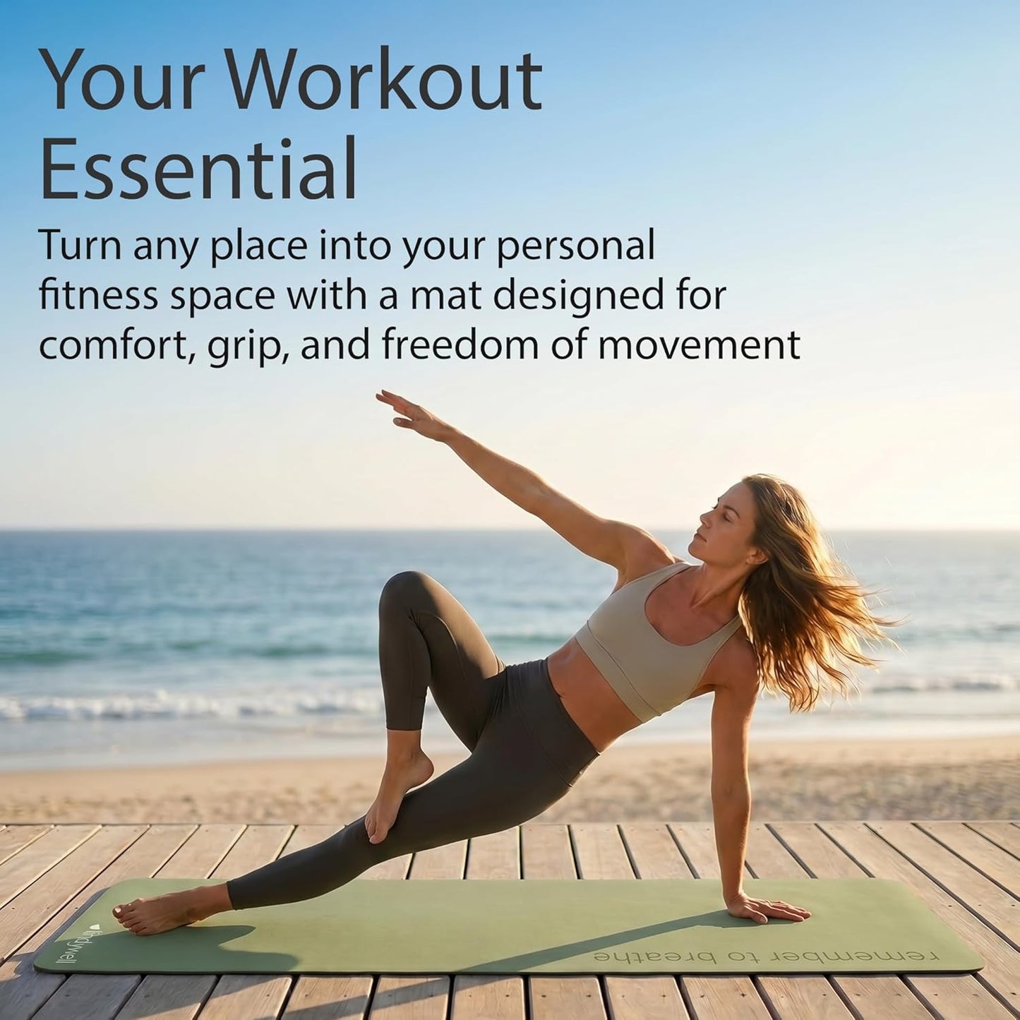Lindywell Pilates Yoga Workout Mat Non Slip 6mm, 8mm, 10mm Thick - 6ft x 26in