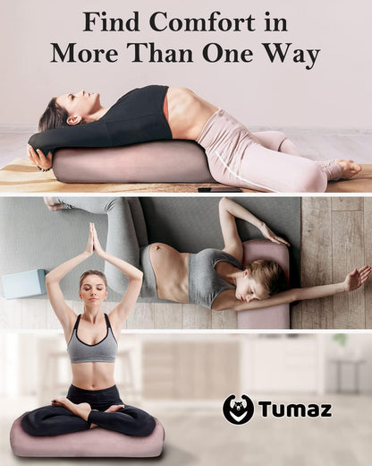 Tumaz Yoga Bolster Set - Rectangular Bolster Pillow for Restorative Yoga, Soft Meditation Pillow with Carry Handle and 8-Feet Strap, Machine Washable Cover