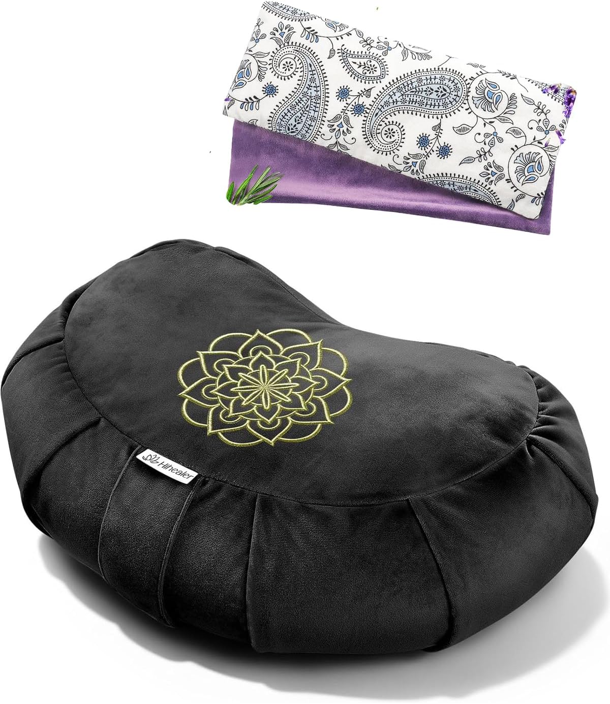 Hihealer Premium Crescent Meditation Cushion and Lavender Eye Pillow