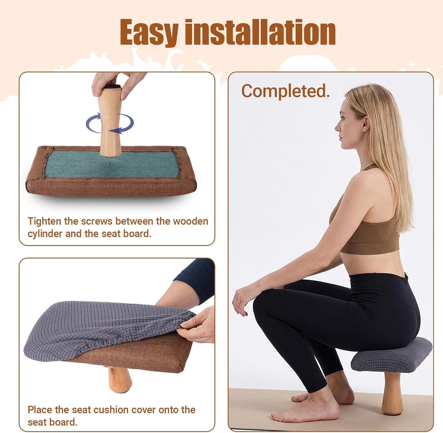 Meditation Bench - Yoga Bench,Wooden Zen Meditation Stool Kneeling Bench for Mindfulness Practice Tea Ceremony and Relaxation Ergonomic Design for Comfort and Support Househol (Brown)