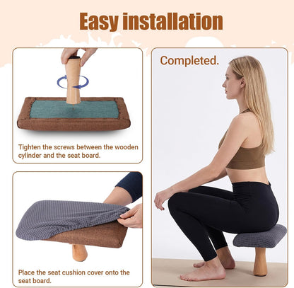 Meditation Bench - Yoga Bench,Wooden Zen Meditation Stool Kneeling Bench for Mindfulness Practice Tea Ceremony and Relaxation Ergonomic Design for Comfort and Support Househol (Brown)