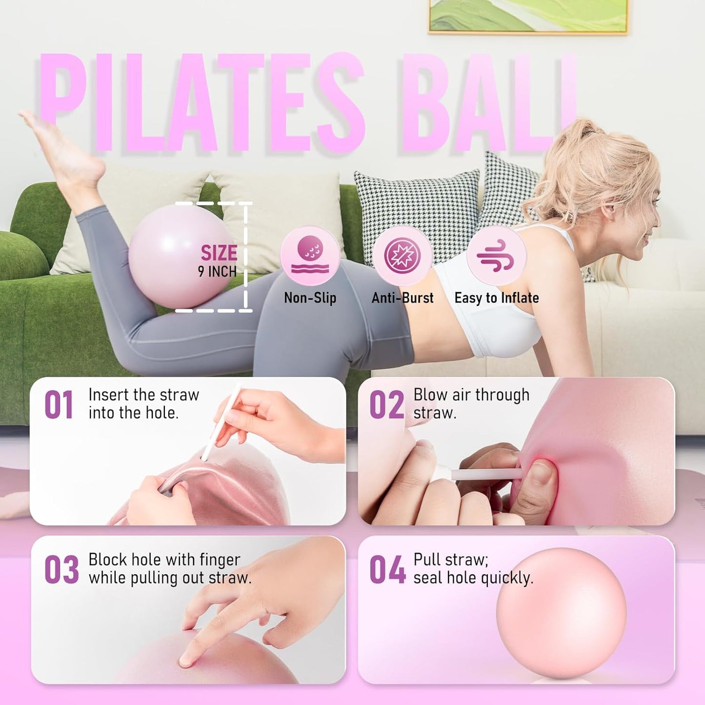 Pilates Ring Kit for Women, Pilates Equipment – 14.5" Home Magic Circle Workout with Pilates Ball, Resistance Bands, Better me Pilates Essentials Starter Set for Beginners Toning Shape Full Body