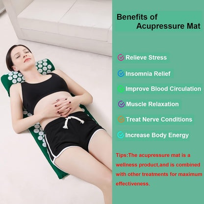 XiaoMaGe Acupressure Mat and Pillow Set with Bag - Large Size 28.7 X 16.5 inch Acupuncture Mat for Neck & Back Pain, Muscle Relaxation Stress Relief, Sciatica Pain Relief Pillow (Black)
