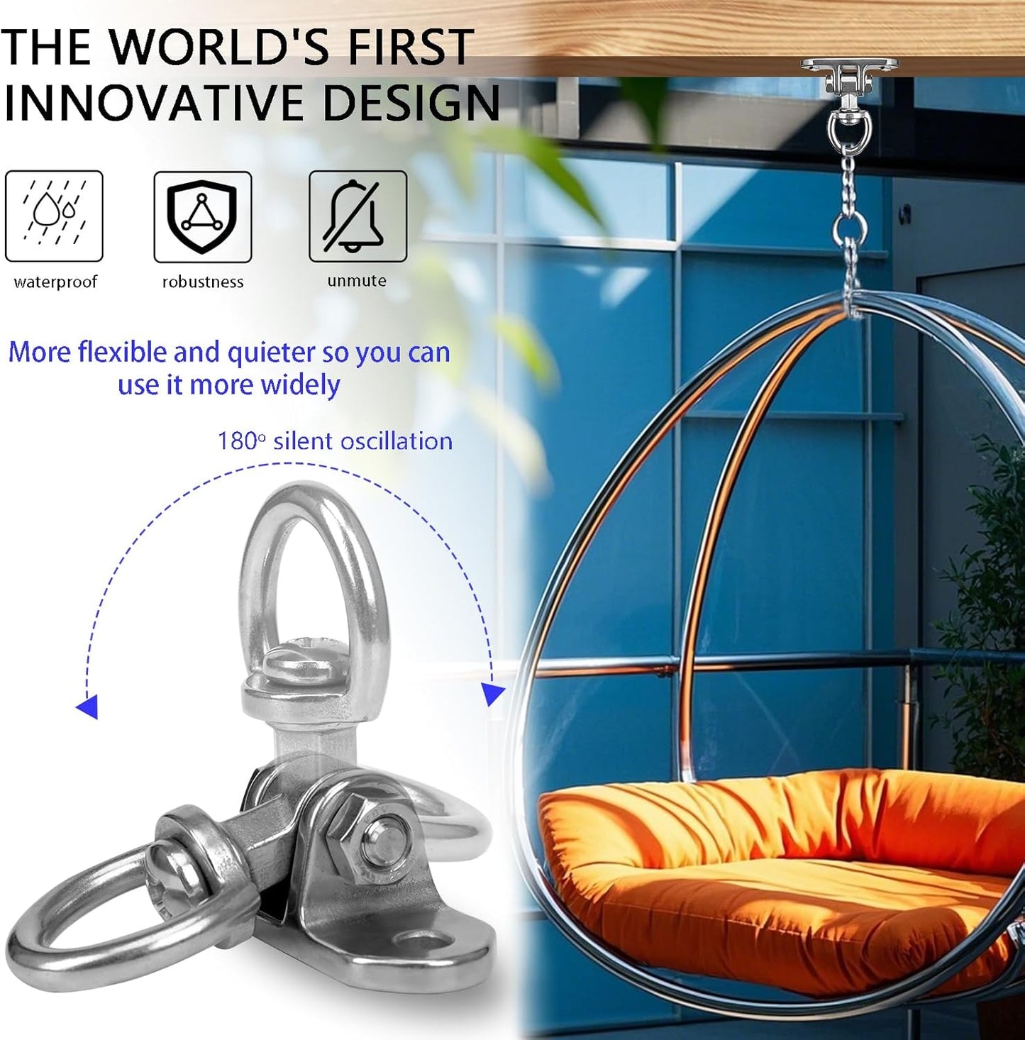 2 Antirust Swing Hanger Heavy Duty 360°+180°Rotation 1500LB Capacity Wood Playground Yoga Hammock Chair, Rope sandbag
