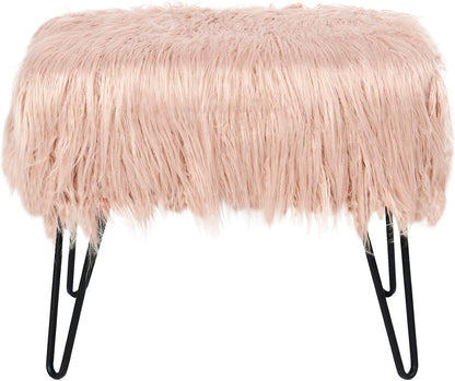 Home Soft Things Green Mongolian Faux Fur Ottoman, Desert Sage, 19'' x 13'' x 17'', Cozy Plush Fluffy Ottoman Foot Rest Stool for Living Room Bedroom Entryway Makeup Bench End of Bed Home Décor