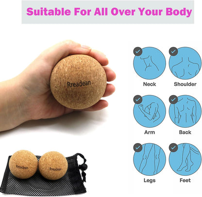 Cork Massage Ball Set for Fascia Release After Exercise, Yoga,Trigger Point Therapy, Relax Muscles, and Relieve Stress,Set of 3 （5.4"*2.4"+2.4"+1.7" Lacrosse Massage Balls