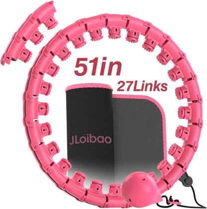 JLoibao Weighted Hula Circle for Adults Weight Loss, Infinity Fitness Hoop Plus Size 51 Inch with Sweat Belt, Include 27 Detachable Links and Waist Trainer for Women