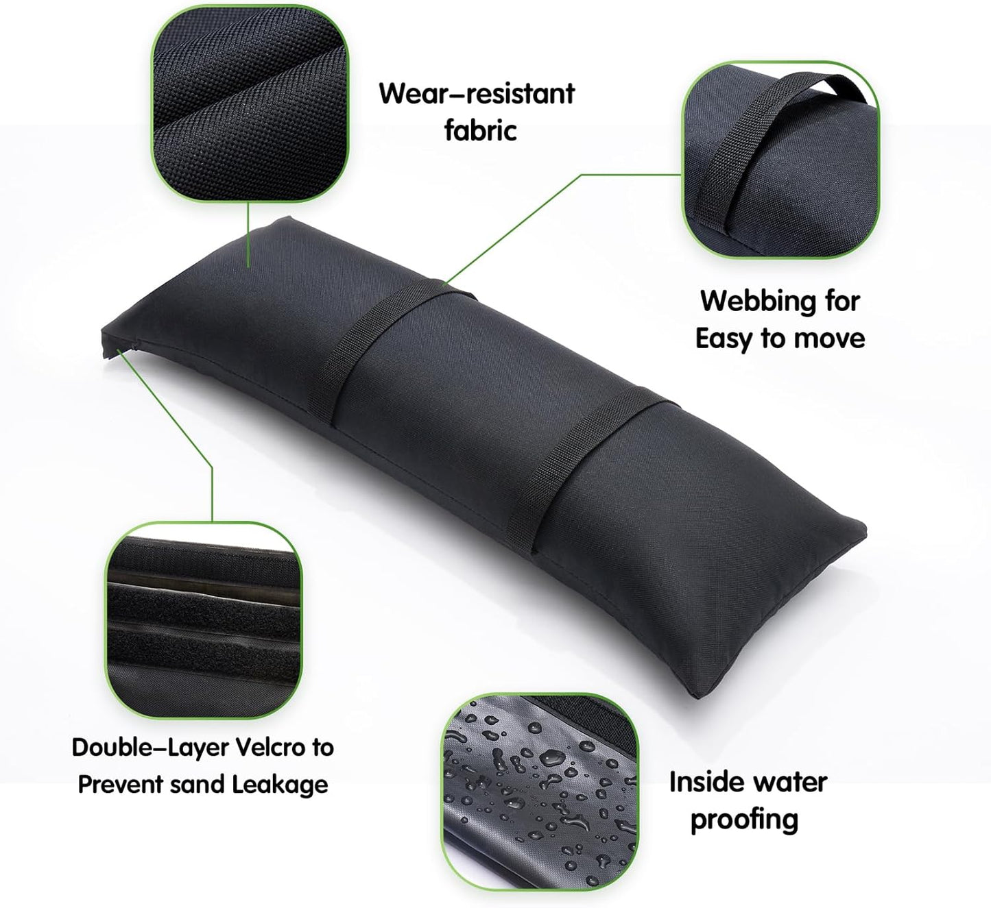 SandBags for Weight, 4 x 44 LBS Fillable Black Sand Bags for Umbrella Base Weight, Patio Furniture Weights, Umbrella Stand, Outdoor Garden Backyard Furniture(Without Sand) (4, Black)