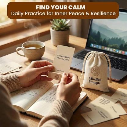 Affirmation Cards, 100 Mindful Prompts with Wooden Display Stand - Daily Affirmations for Inspiration, Mindfulness & Self Care - Unique Affirmation Gifts for Women or Men