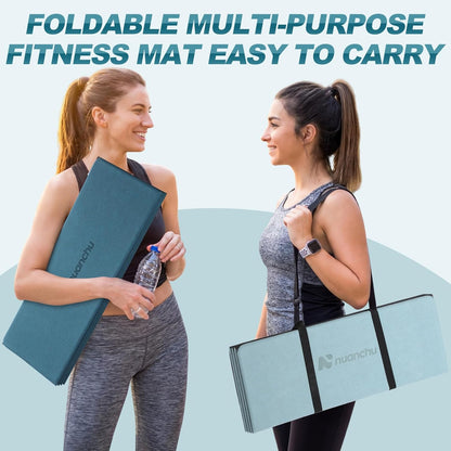 Nuanchu 3 Packs Foldable Yoga Mat Yoga Gift Non-slip Fitness Pilates Mats 6mm Thick with Strap Poe Material 69 x 24 x 0.24" Lightweight Multi-purpose Workout Mats for Exercise Home Travel