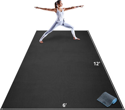 Gorilla Mats Extra Large Yoga Mat – 9'x6', 12'x6', 15'x6' (8mm) Extra Thick Wide Non-Slip Exercise Mat for Home Gym Flooring – Ultra Comfortable Workout Floor Mat for Barefoot Fitness & Stretching