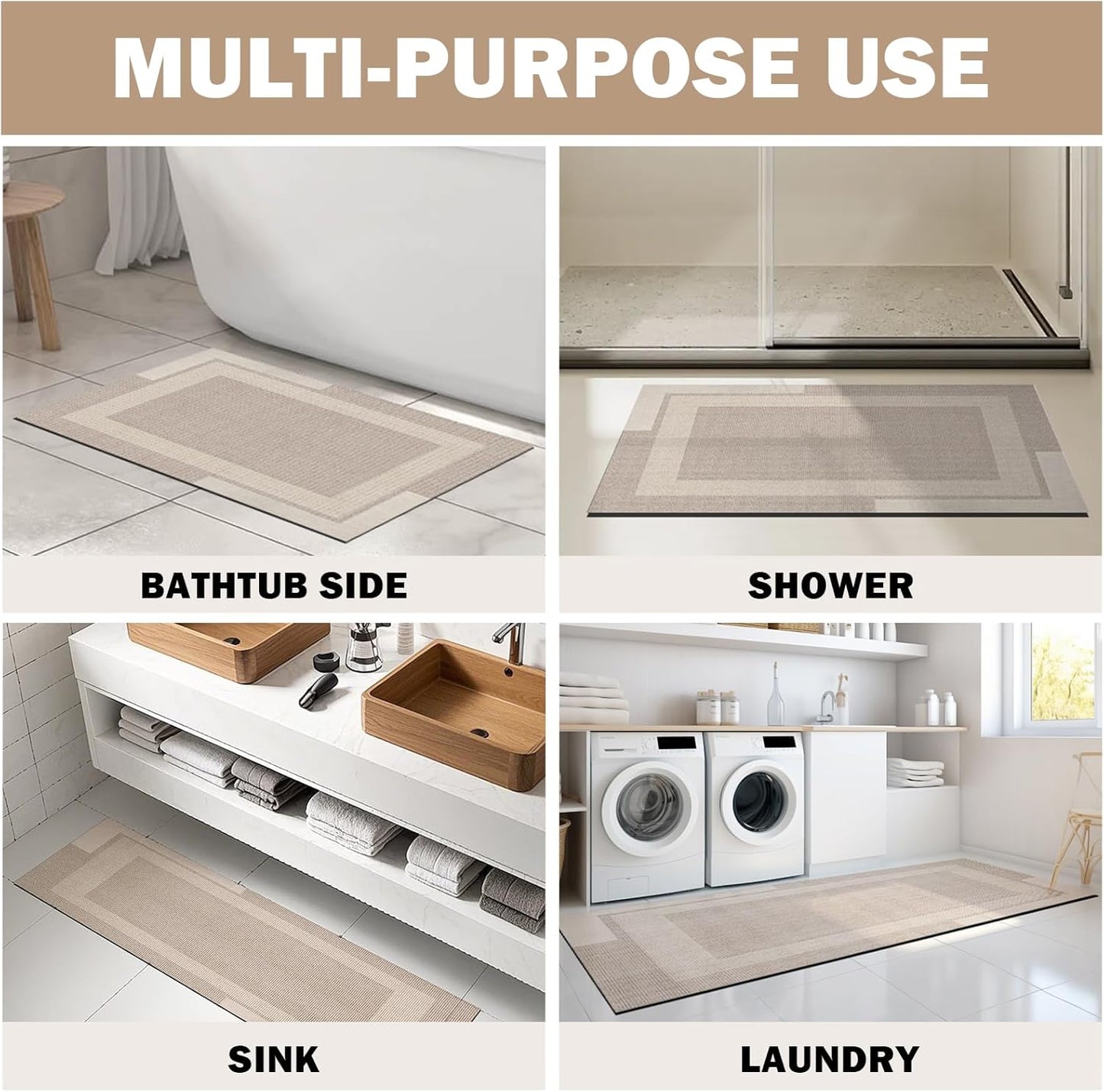 YDKGL Non Slip Long Bath Mat Bathroom Runner, Rubber Backing Ultra Thin Bathroom Rugs Fit Under Door Quick Dry Super Absorbent Washable Bath Rug Shower Mat for Bathtub Sink Floor, Dark Gray 17"x47"