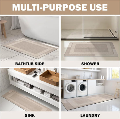 YDKGL Non Slip Long Bath Mat Bathroom Runner, Rubber Backing Ultra Thin Bathroom Rugs Fit Under Door Quick Dry Super Absorbent Washable Bath Rug Shower Mat for Bathtub Sink Floor, Dark Gray 17"x47"
