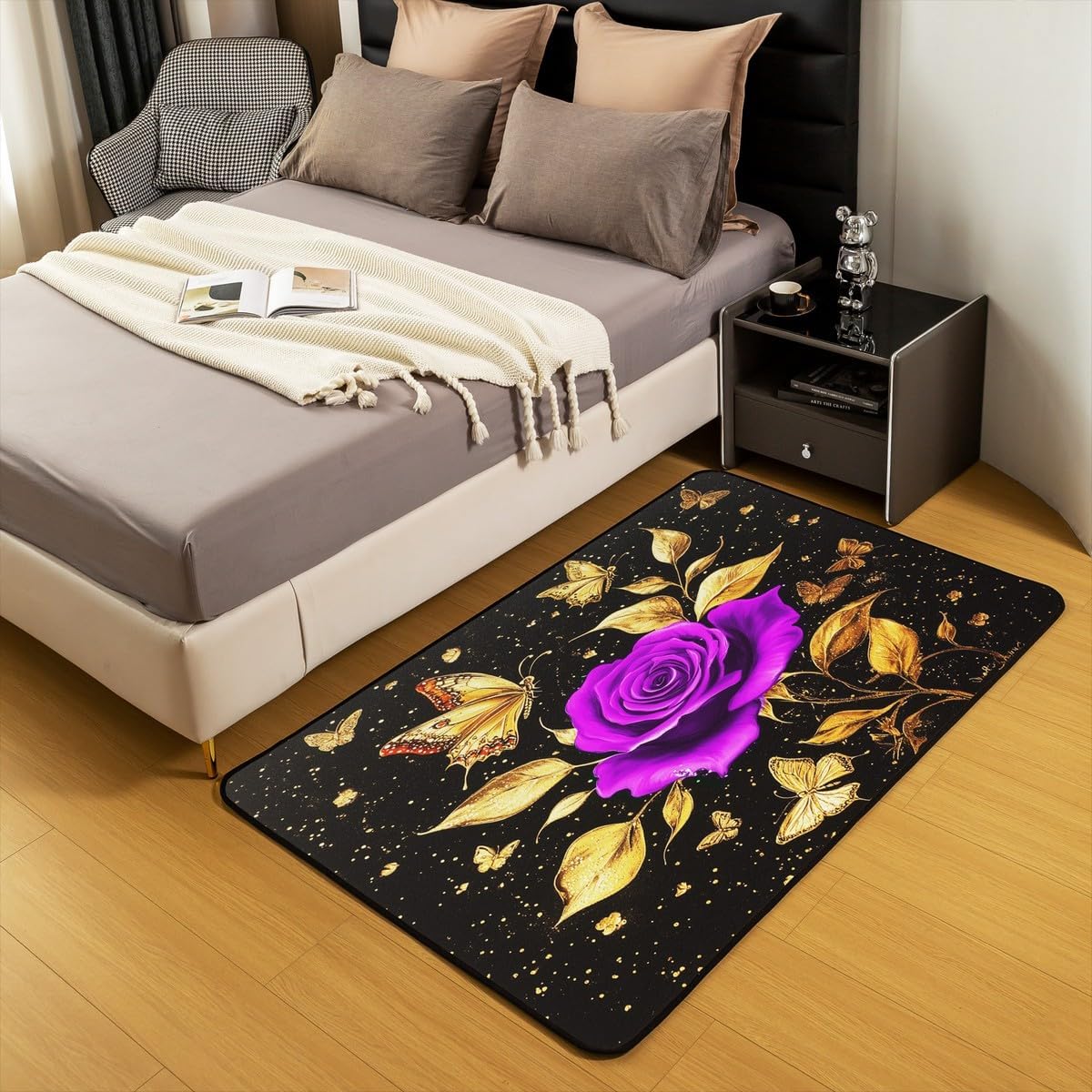 Feelyou Floral Rose Indoor Floor Mat Set,Romantic Blue Rose Rugs for Living Room Bedroom Area Rug 3x5,Boys Girls,Botanical Flower Rose Accent Rug Doormats Floor Mat for All Season