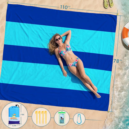 BYDOLL Beach Blanket Waterproof Sandproof Large Sand Free,78''X81''/10'X9' Oversized Sandless Lightweight Blanket Picnic Mat for Beach Travel Camping Hiking with Stakes