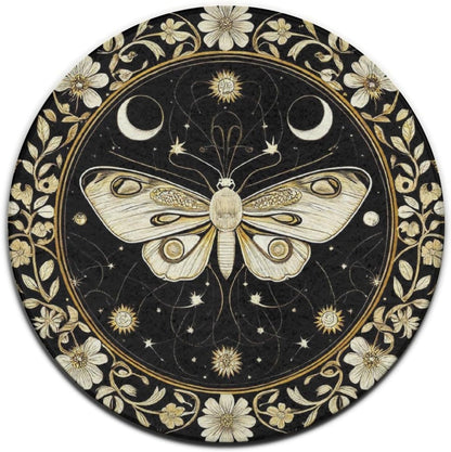 Large Home Decor Mat, Soft Round Yoga Carpet, Non Slip Machine Washable Home Office Circle Rug Gothic Witchy Sun Moon Mushroom Moth