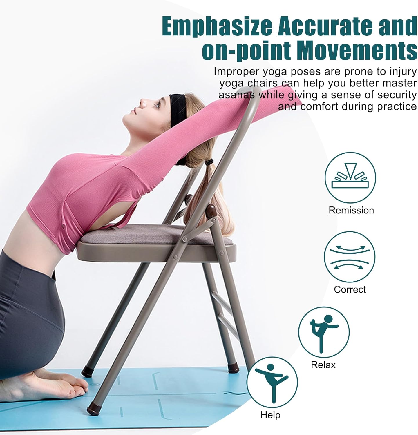 INNOLIFE Foldable Backless Yoga Chair with Resistance Band for Abs & Core, Flexibility and Strength Training and Back Pain Relieving