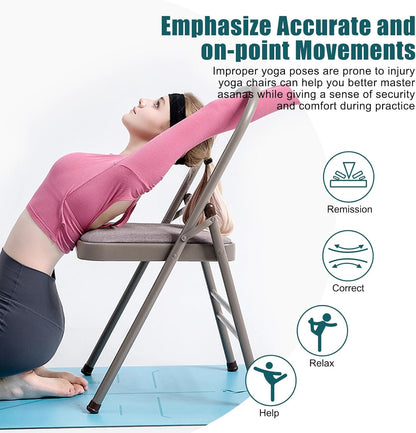 INNOLIFE Foldable Backless Yoga Chair with Resistance Band for Abs & Core, Flexibility and Strength Training and Back Pain Relieving