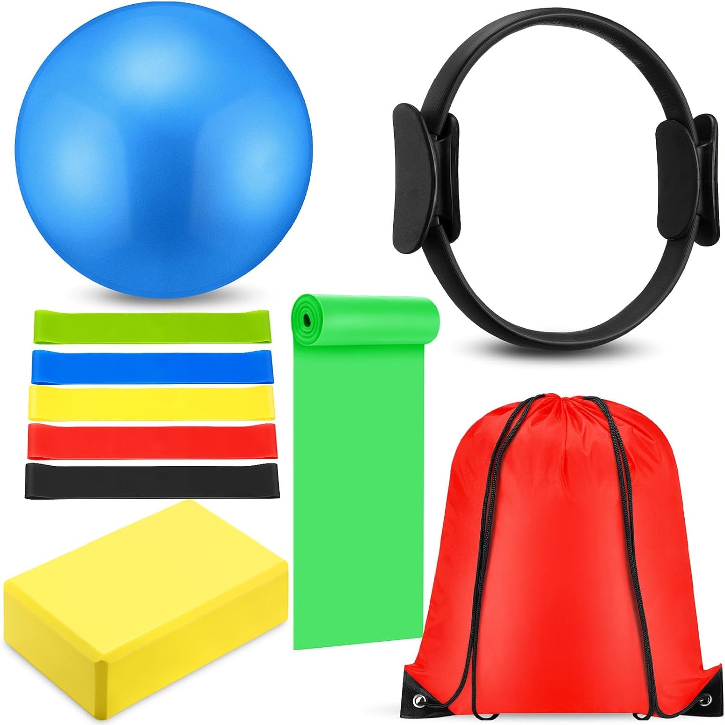 Silipull 10 Pcs Pilates Ring Blocks Set for Women Home Yoga Equipment Accessories Pilates Ring Circle and Ball Workouts Gift Include Ball Yoga Circle Resistance Bands Block Straps Gym Bag
