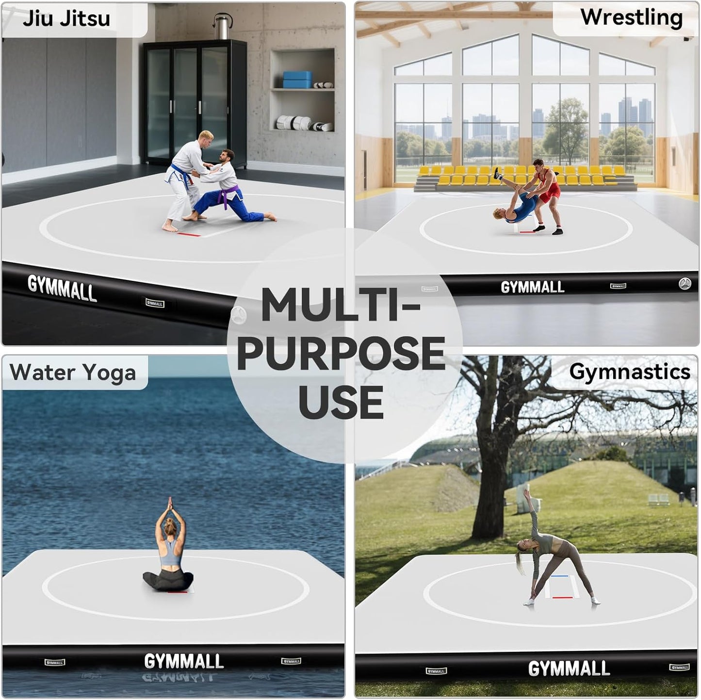 Wrestling Mat Inflatable 5FT/6.6FT/10FT/13FT/16.5FT, Foldable 4" Thick Jiu Jitsu Mats for Home Outdoor Indoor, Waterproof PVC Mat for Gymnastics, Water Yoga, PE Training, BJJ, MMA, Grappling