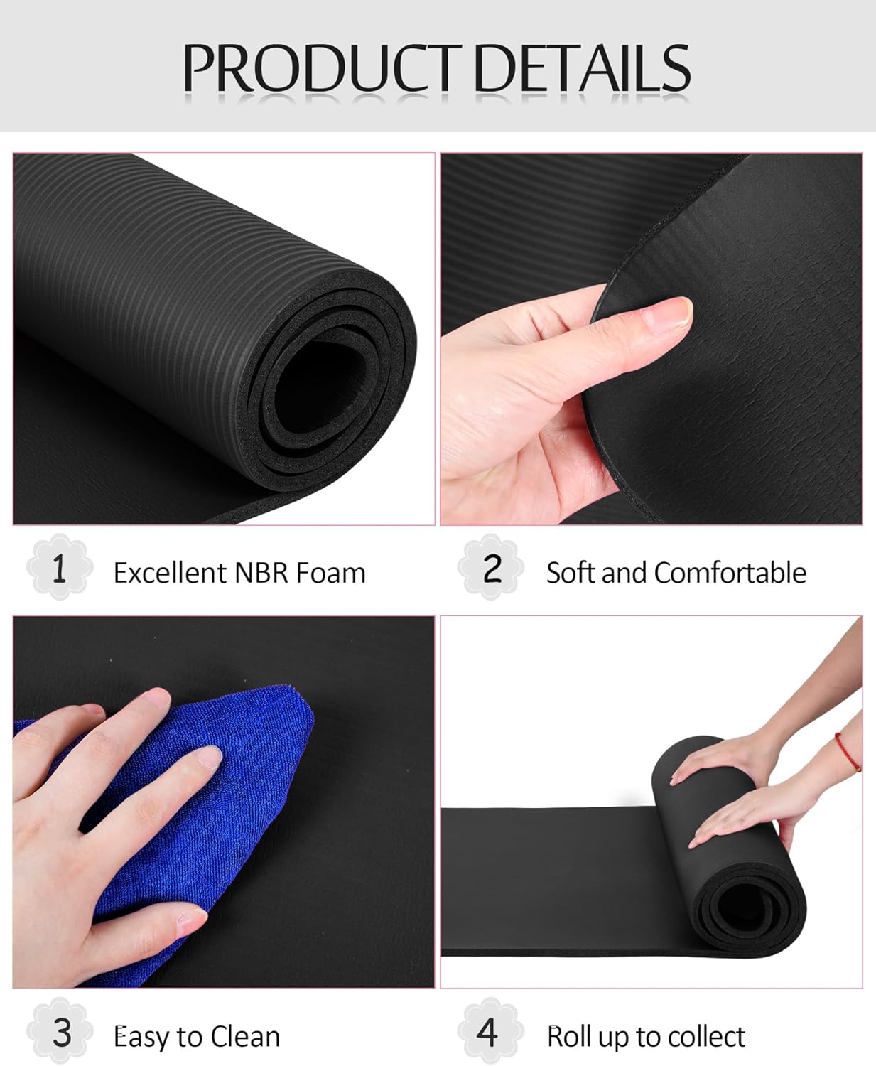 Woanger Yoga Mats (72x24) 3/8 Inch Thick Exercise Yoga Mat for Home Workout with Strap Non Slip Pilates Gym Supplies for Women Men