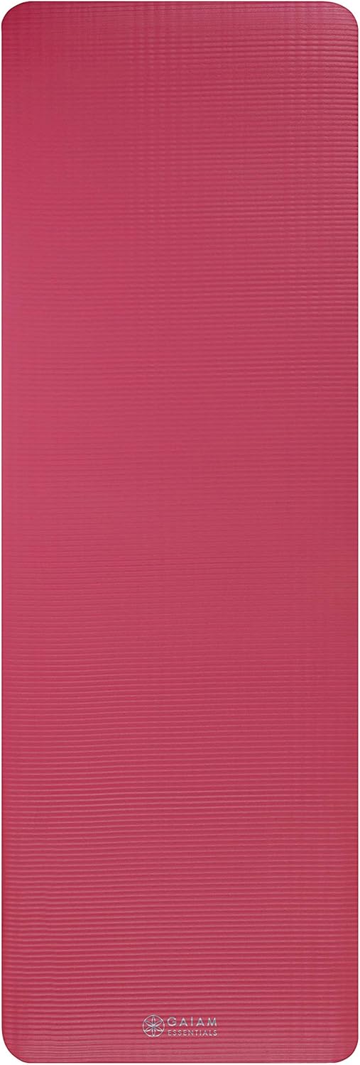 Gaiam Essentials 2/5" Thick (10mm) Yoga & Pilates, Fitness & Exercise Mat with Easy-Cinch Carrier Strap Cusion Support For Fitness and Gym Workouts