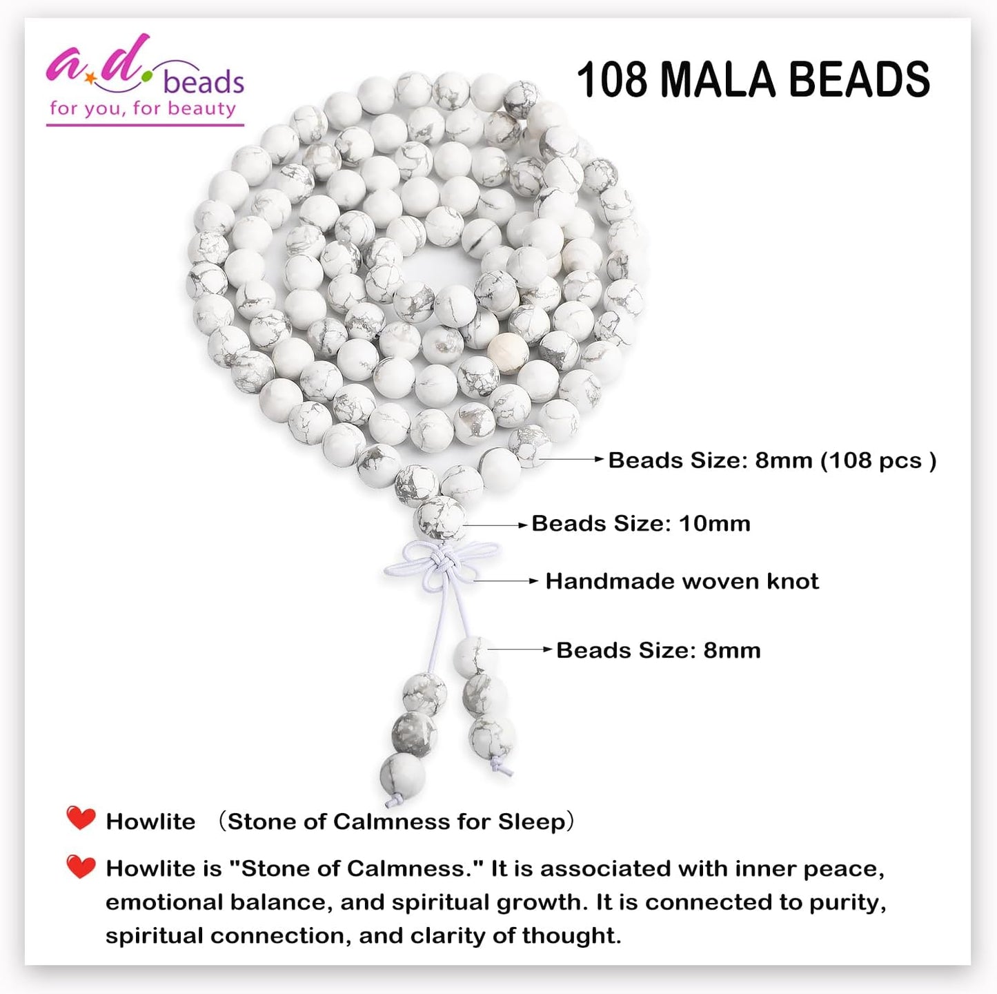 AD Beads 6mm 8mm 108 Prayer Mala Jasper Elastic Bracelet - Handmade Yoga Meditation Healing Power Energy Gifts for Unisex Adult.