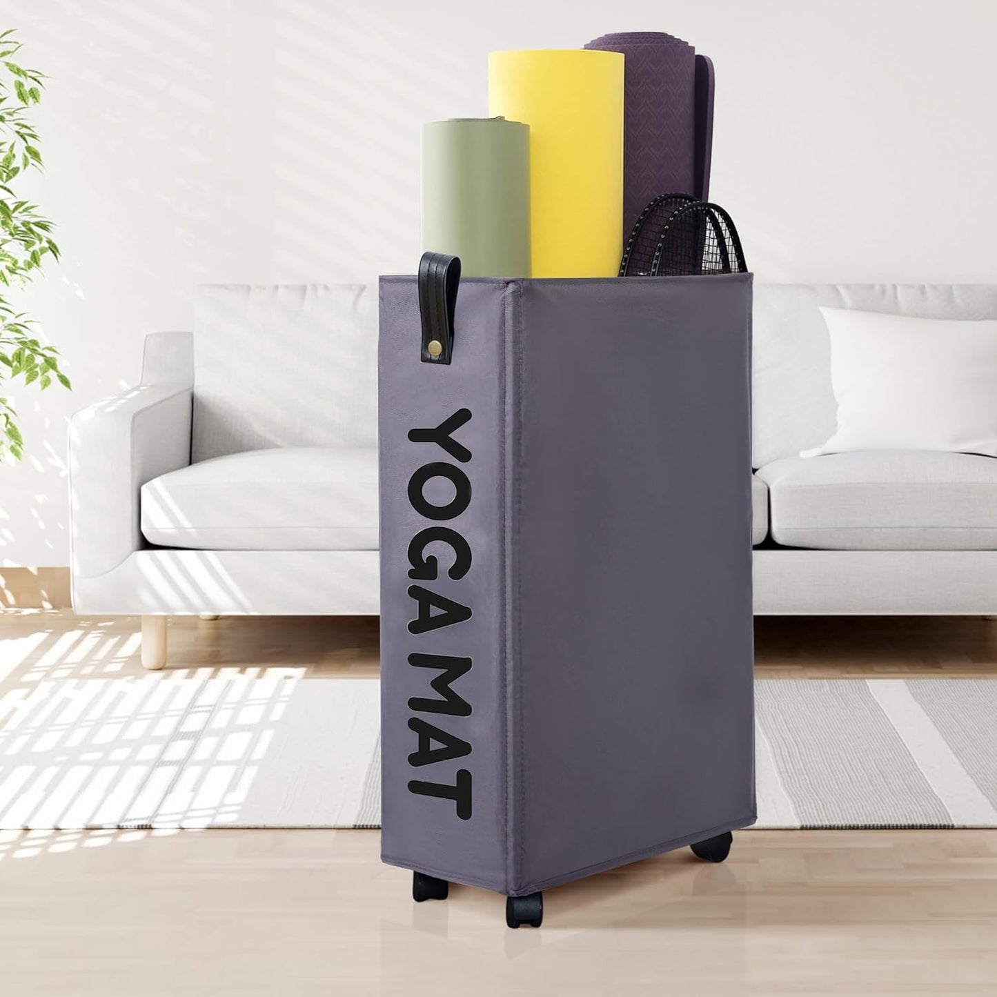 Caroeas Yoga Mat Storage Rack, Yoga Mat Holder Accessories, Home Gym Equipment Storage Yoga Mats, Women Men Workout Equipment Organization with Wheels