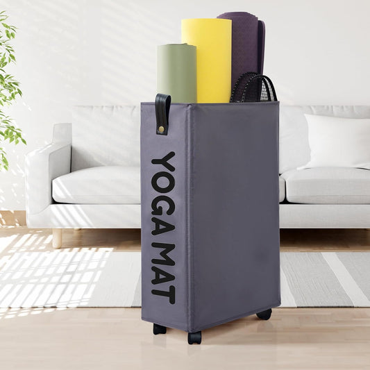 Caroeas Yoga Mat Storage Rack, Yoga Mat Holder Accessories, Home Gym Equipment Storage Yoga Mats, Women Men Workout Equipment Organization with Wheels