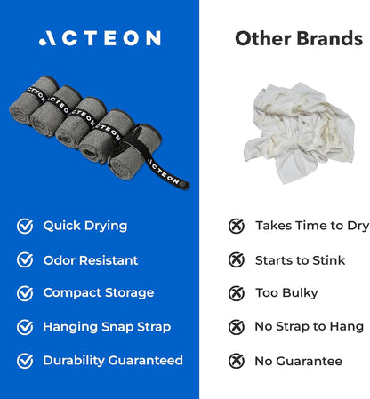 Acteon Microfiber Gym Towels 5 Pack, Quick Dry Silver ION Odor-Free Sweat Towel, Super Absorbent Fast Drying for Men & Women, Workout, Yoga, Running, Hiking, Travel – 16x30.5 Inch