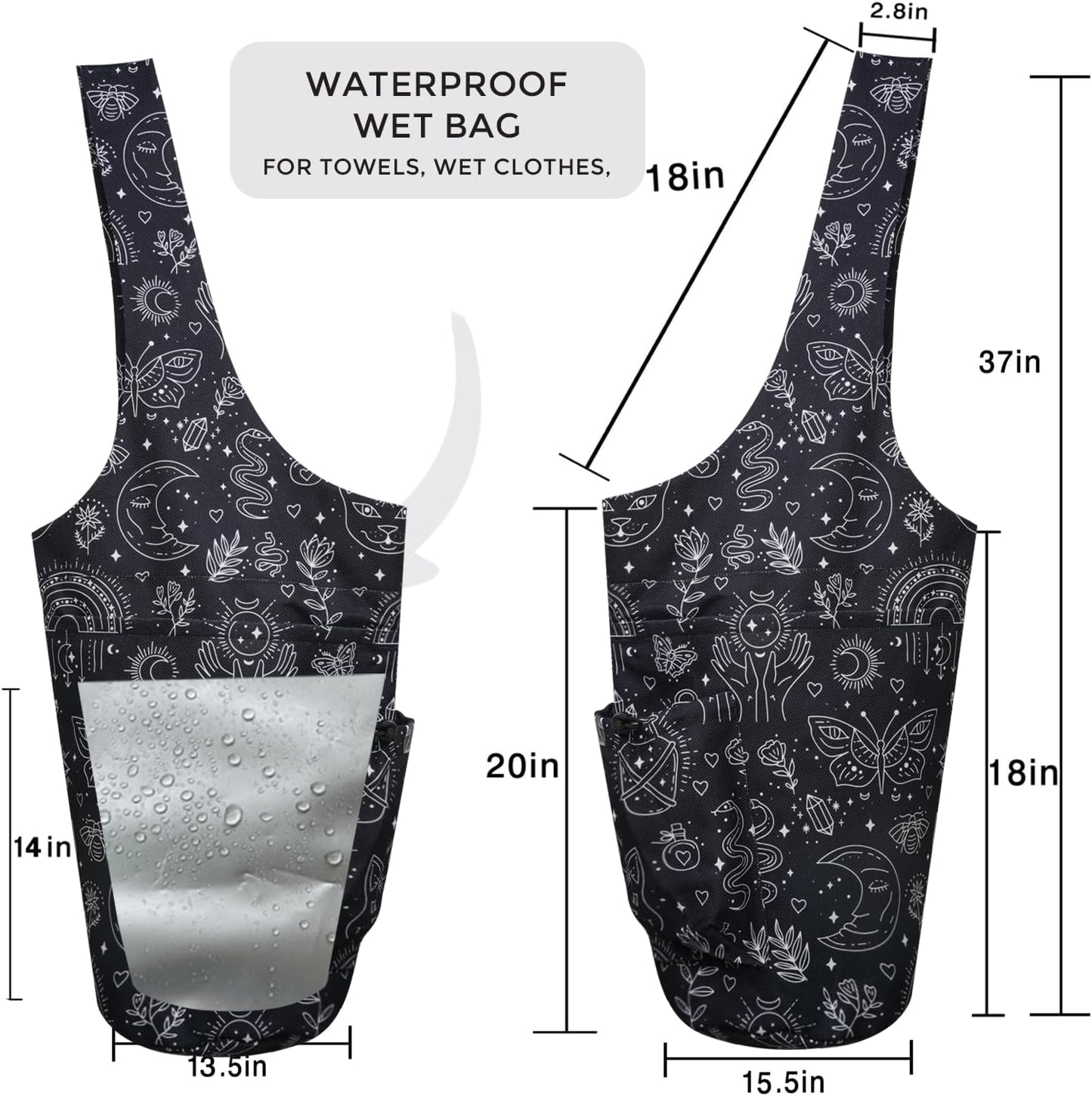 Yoga Mat Bag Carrier for Women Workout Large Waterproof with Zipper Pocket, Keychain and Wide Shoulder Straps