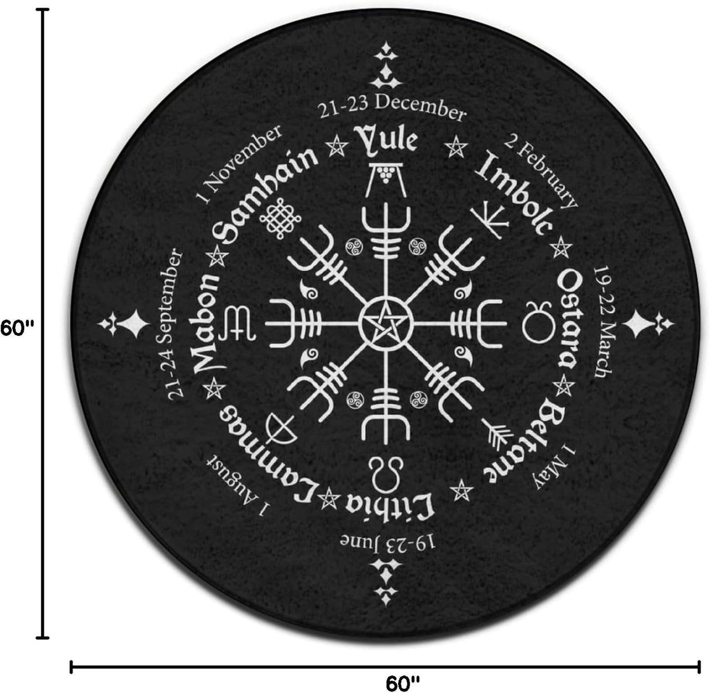 Soft Round Yoga Carpet, Large Home Decor Mat, Non-Slip Machine Washable Kitchen Office Circle Rug Compatible with Cool Norse Viking Vegvisir Runic Compass
