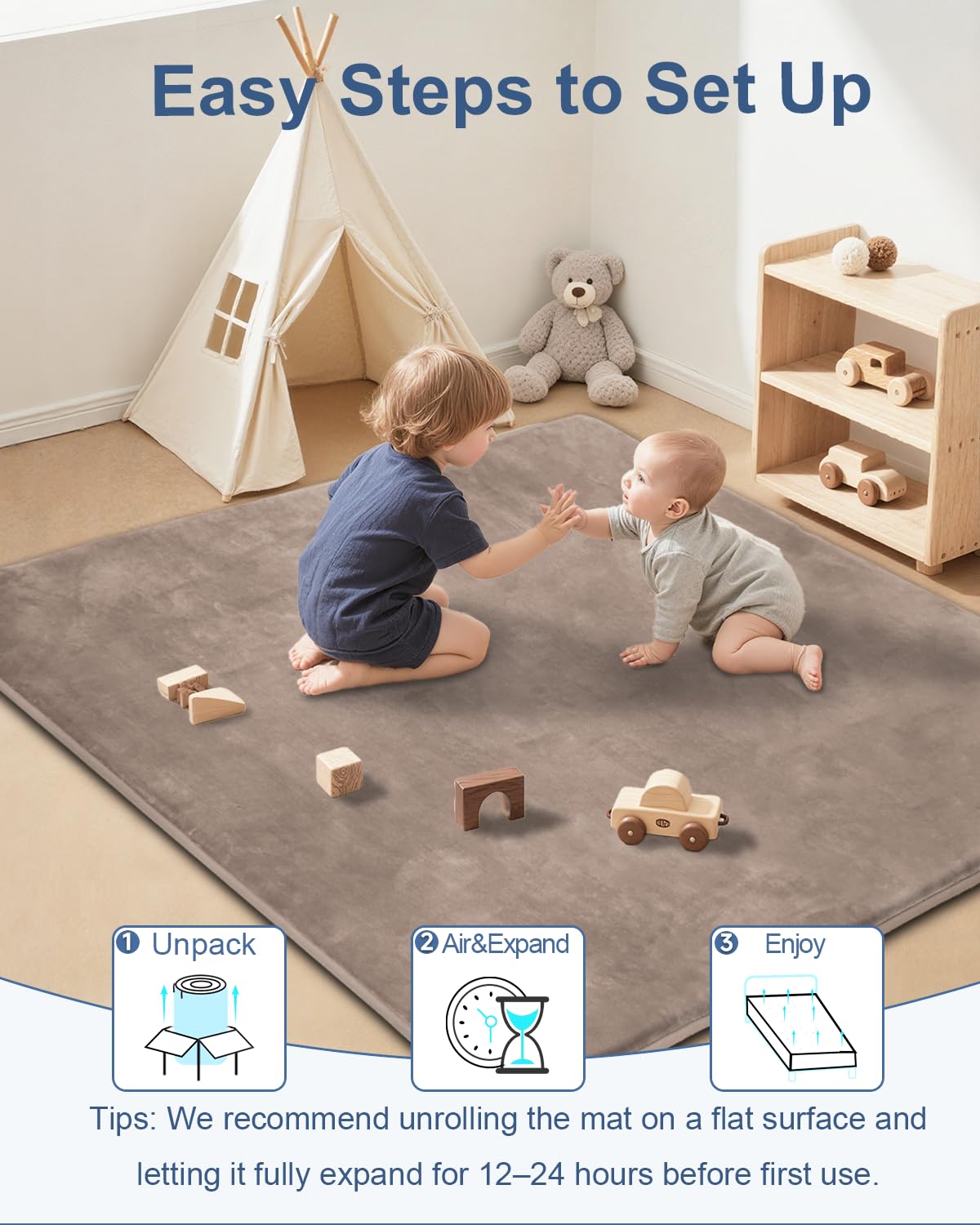 Large Thick Baby Play Mat for Floor,Padded Foam 59x79 Playpen Mat,Soft Support&Plush Feel Nursery Kids Rug,Non Slip for Toddler,Infants,Kids Playroom,Yoga,Baby Crawling,Tummy Time (Light Grey)