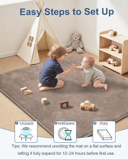 Large Thick Baby Play Mat for Floor,Padded Foam 59x79 Playpen Mat,Soft Support&Plush Feel Nursery Kids Rug,Non Slip for Toddler,Infants,Kids Playroom,Yoga,Baby Crawling,Tummy Time (Light Grey)