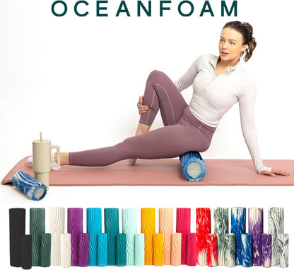 Oceanfoam Ripple Travel Foam Roller (11" x 3.35") Firm Mini Foam Roller for Physical Therapy, Deep Tissue Massage, Back Pain - High Density, Ergonomic Wave Textured - Yoga, Pilates, Exercise (Natural) - Colors A