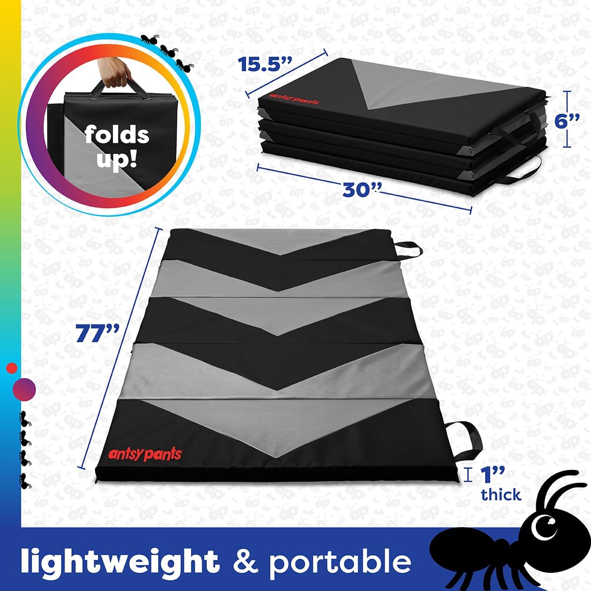 Antsy Pants Tumbling Mat for Kids – Gymnastics Mat, Easy to Clean, Sturdy, Foldable Tumbling Mats, Padded, Lightweight, Portable, Gymnastics Equipment for Active Play
