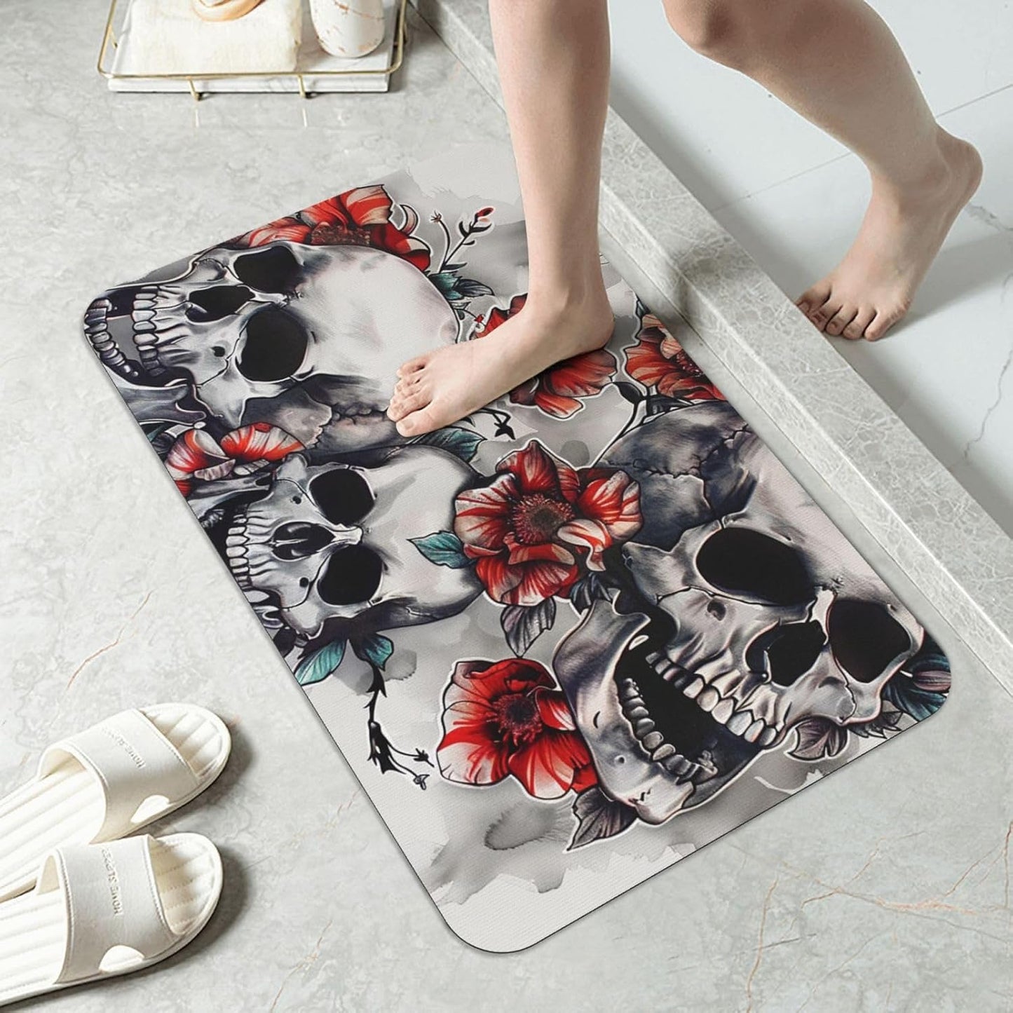 Skull Yoga Printed Rounded Corner Diatomaceous Doormat 31.5x19.7 Inch Bath Mat Rug Non Slip Shower Floor Mat, Absorbent Bathroom Rugs Mat for Anti Slip Shower Mat, Housewarming Gift