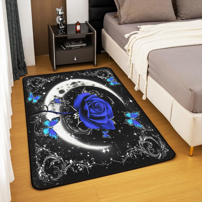 Feelyou Floral Rose Indoor Floor Mat Set,Romantic Blue Rose Rugs for Living Room Bedroom Area Rug 3x5,Boys Girls,Botanical Flower Rose Accent Rug Doormats Floor Mat for All Season