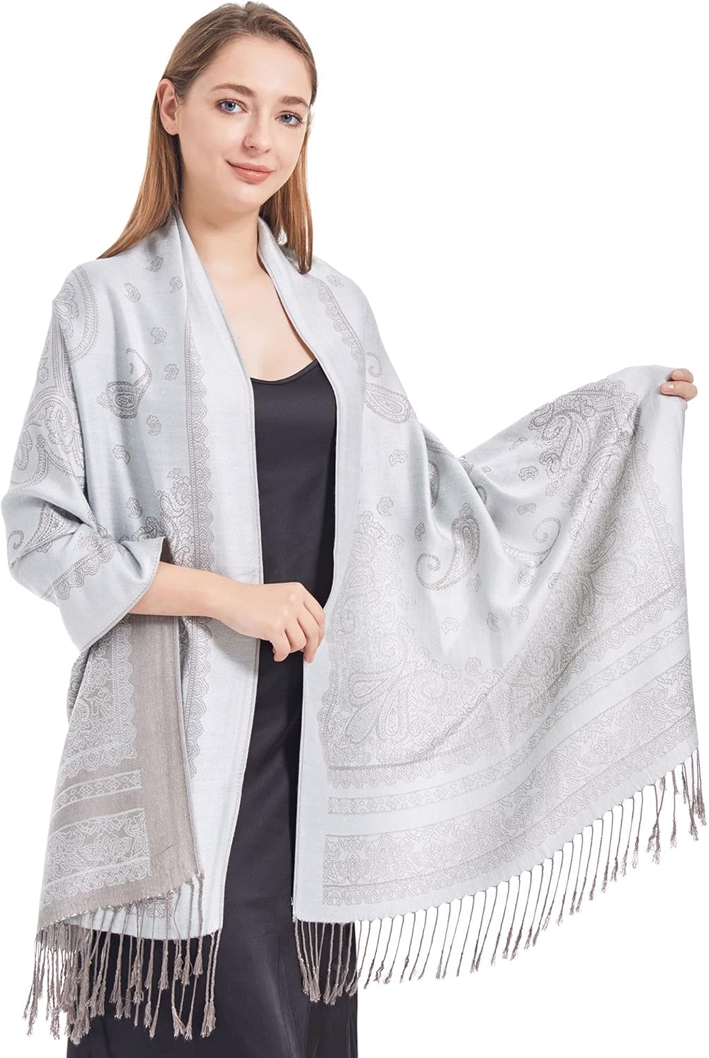 Ciormis Two Tone Silky Paisley Pashmina Shawl Scarf,Soft Women's Rave Jacquard Pashminas Wrap Scarves