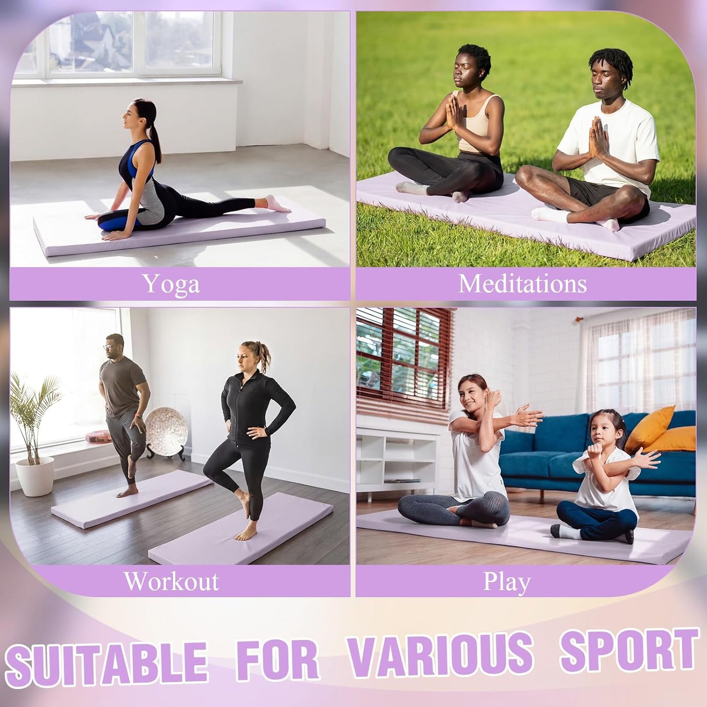 Lyrow 2 Inch 72"x24" Thick Foldable Yoga Mat with Carry Strap, Non-slip Portable Foam Gym Mat for Yoga, Pilates and Stretching