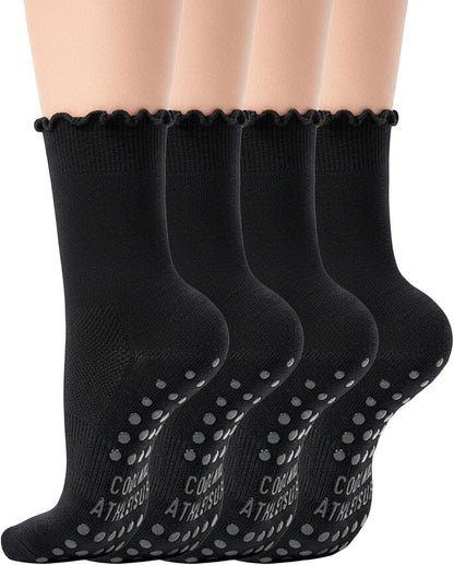 COOLMATE Pilates Socks with Grips for Women, Yoga Socks, Crew Non Slip Women for Barre, Pilates Gifts for Women - Colors B