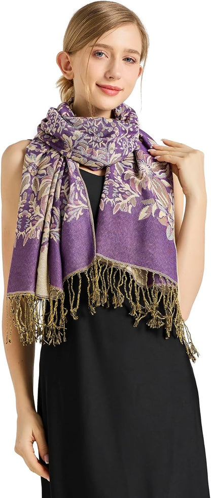 vimate Silky Paisley Pashmina Shawl Scarf-Women's Soft Double-side Jacquard Pashminas Wrap for Evening Dress Travel Shawl