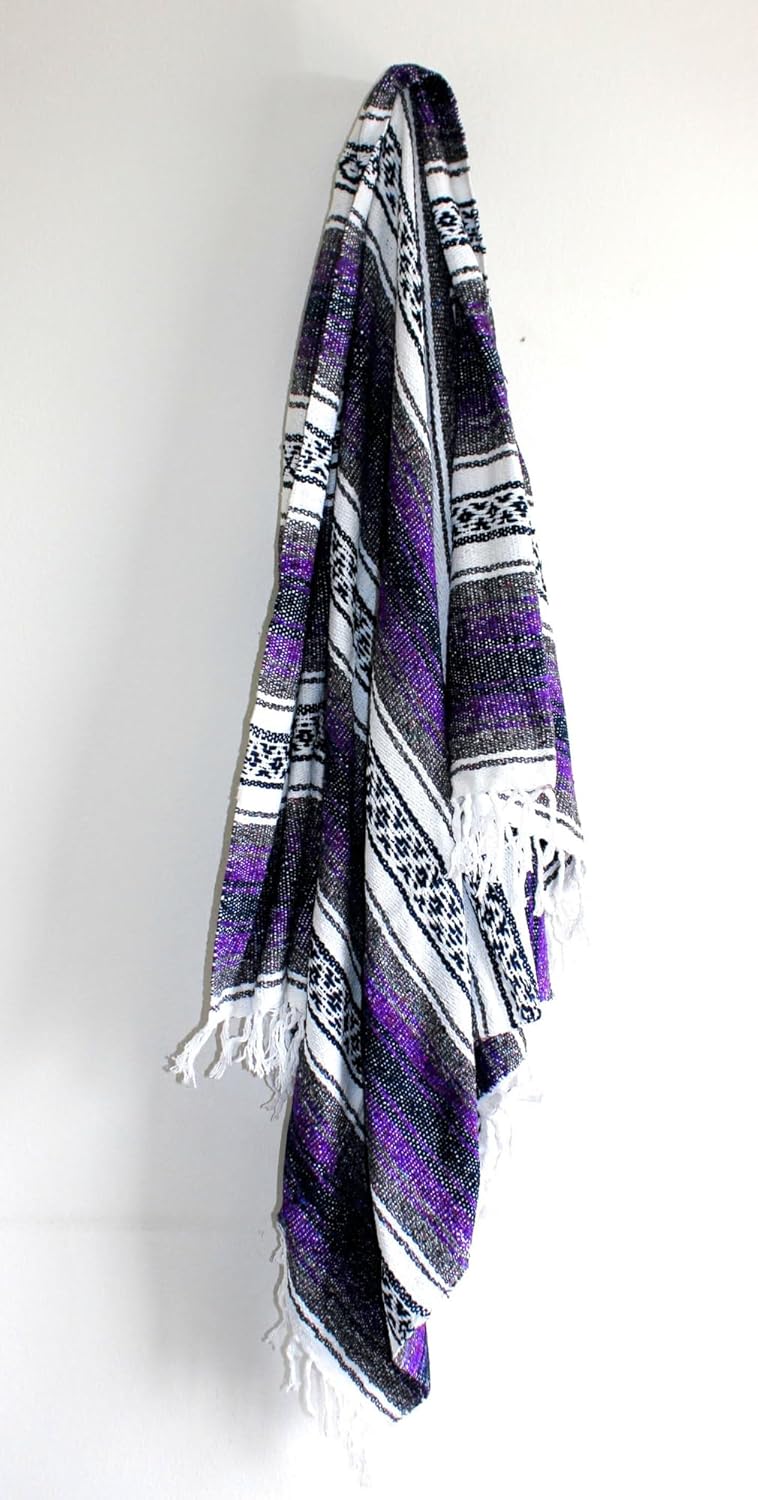 Del Mex Classic Mexican Blanket, Large Authentic Woven Falsa Throw (70"x50"), Artisan Southwest Décor for Beach, Yoga, Outdoors (Lavender)