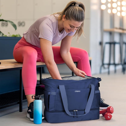 ETRONIK Gym Bag for Women, Personal Item Travel Bag with Shoes Compartment, Weekender Overnight Duffel Bag with Wet Pocket, Carry On Bag for Women, Travel, Gym, Weekend (Beige)