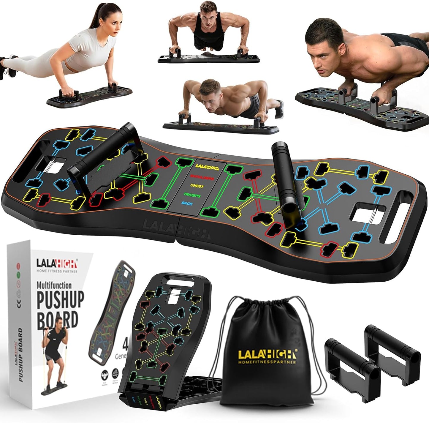 LALAHIGH Push Up Board,36 in 1 Home Gym Equipment with Ab Roller Wheel & Resistance Bands, Portable Foldable Workout Board for Full Body Strength Training Men Women,Gift for Boyfriend,Blue