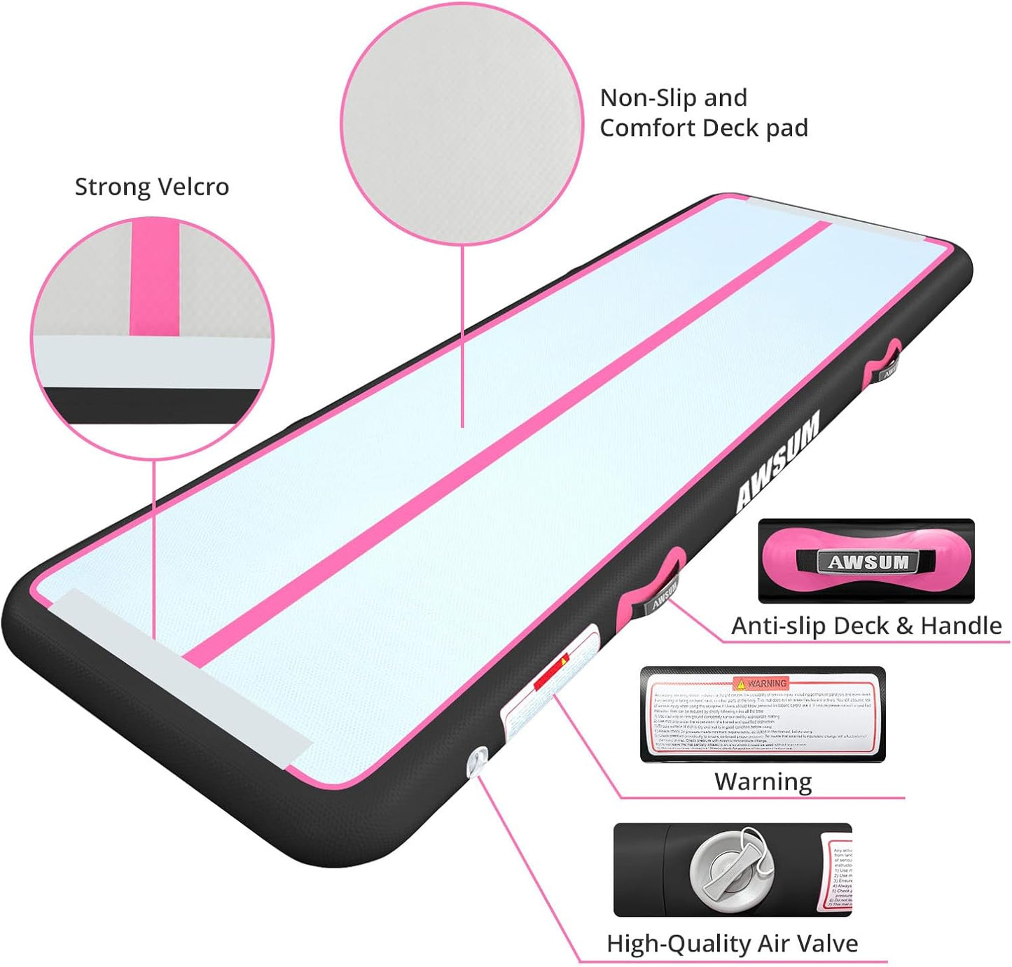 AWSUM Inflatable Gymnastics Mat 10ft/13ft/16ft/20ft/23ft Training mat 4/8 inches Thick tumbling mat with Electric Pump for Home/Gym/Outdoor