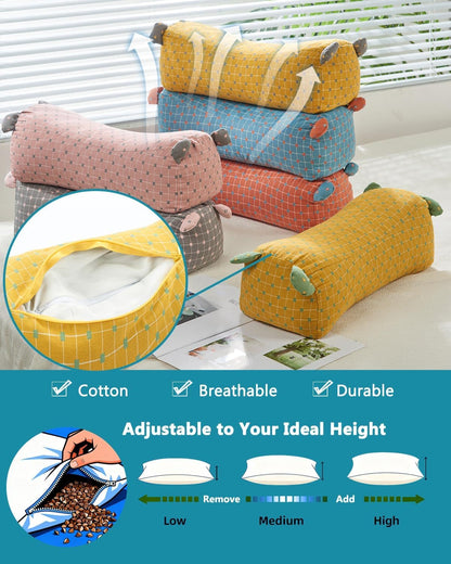 Buckwheat Pillow for Sleeping - Adjustable Buckwheat Hull Pillow for Neck Support, 16.5" x6.3” Cervical Roll Pillow, Firm Cylinder Bolster for Pain Relief, Yoga, Lumbar Support